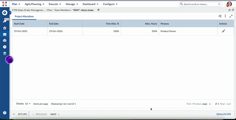Deallocate team member confirmation msg