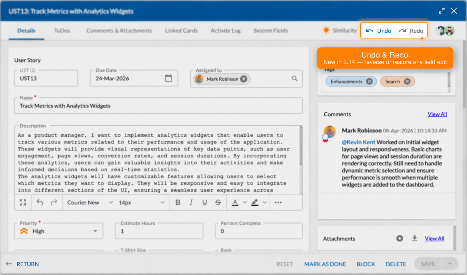 Undo and Redo in Nimble workitem