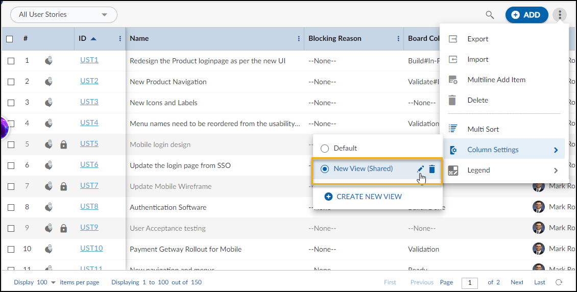 Column Setting - Shared