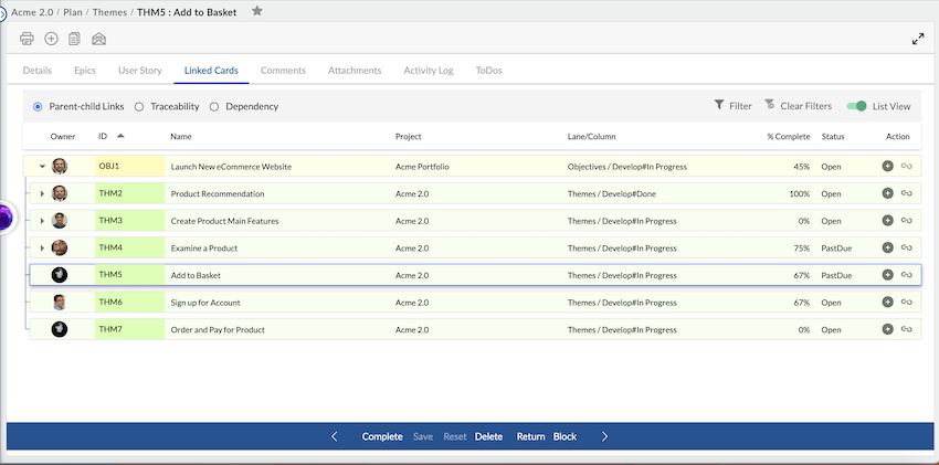 LInked Cards List View