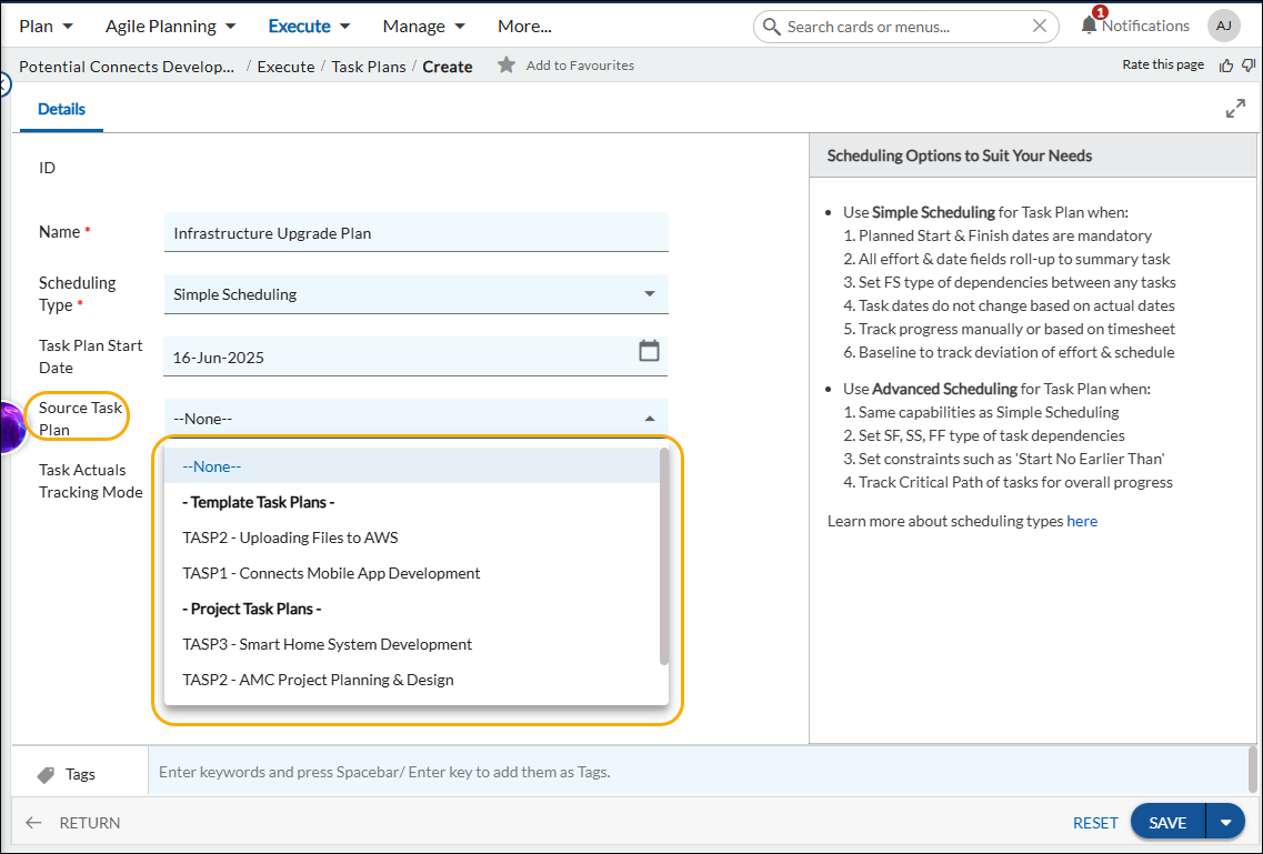 Create a New Task Plan by Copying from Existing Plans