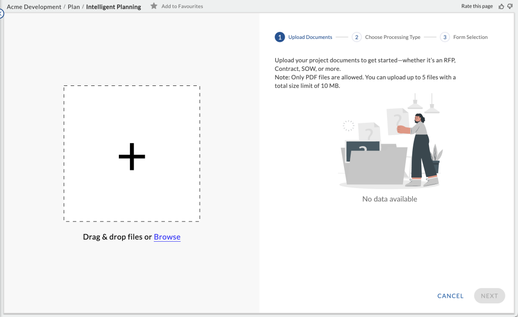 Upload documents to a project