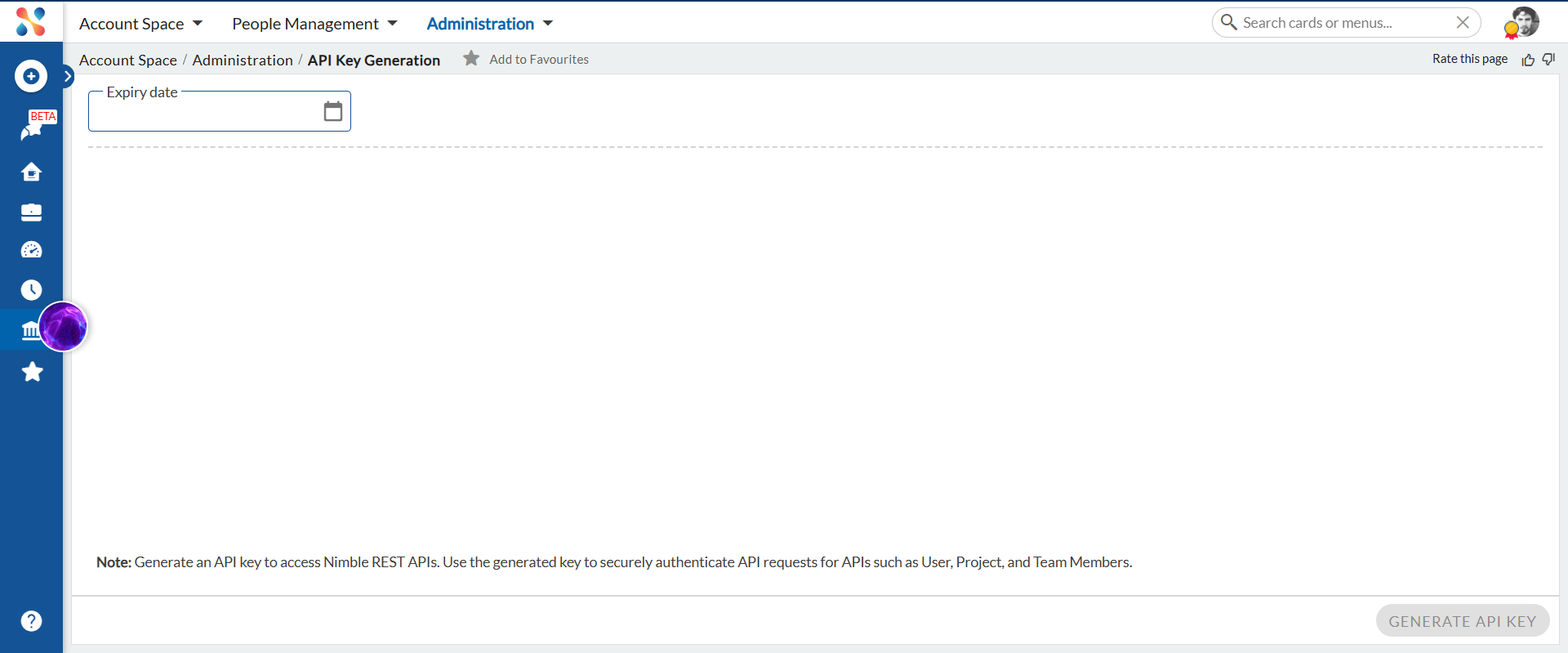 API Key Generation screen