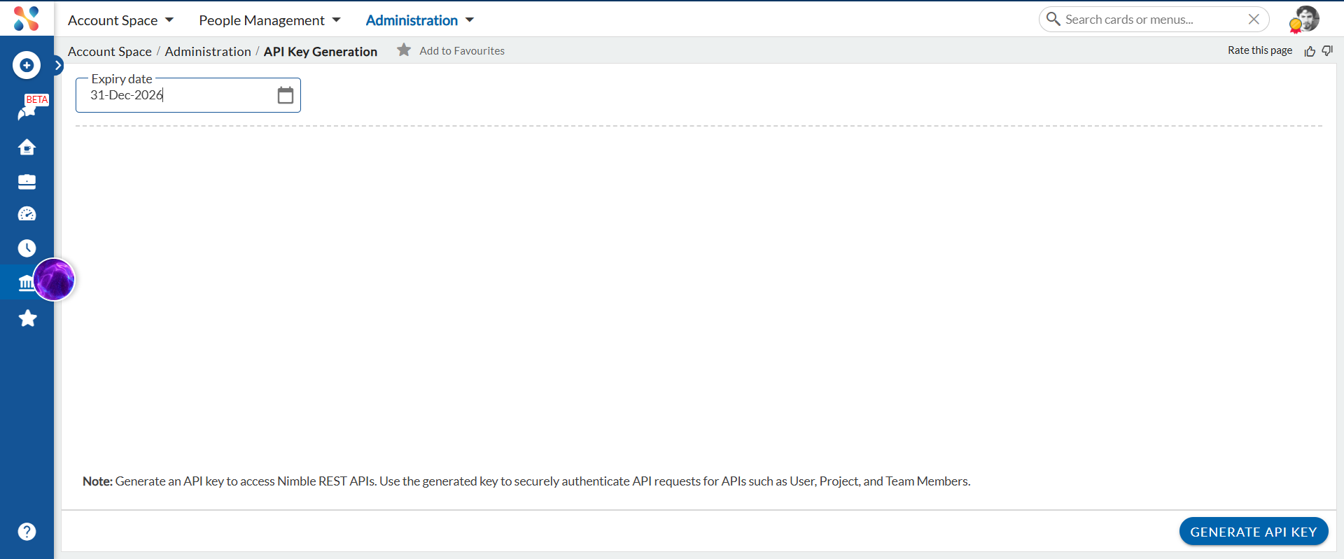 Select an expiry date for the API key