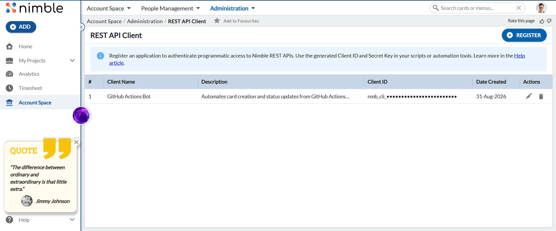 REST API Client list with registered client