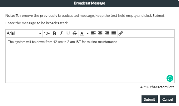 Broadcast message textbox