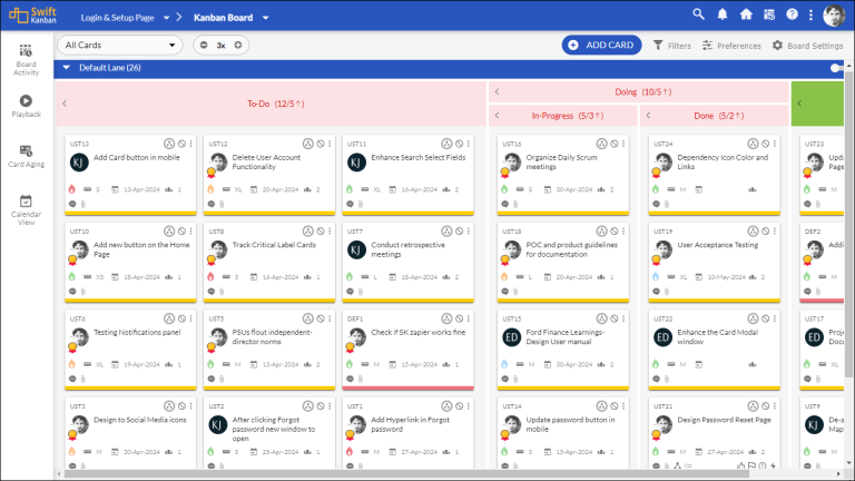 Working with the Card Listing - SwiftKanban Knowledge Base