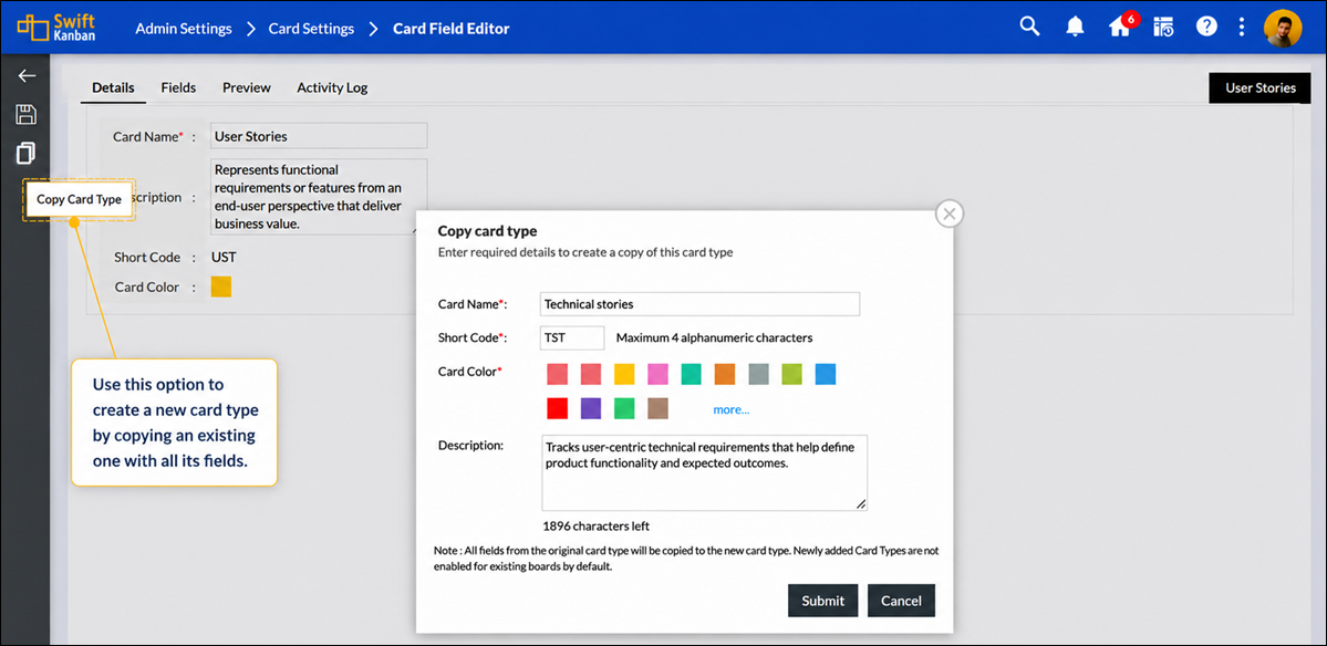 Copy Card Type in SwiftKanban 13.8
