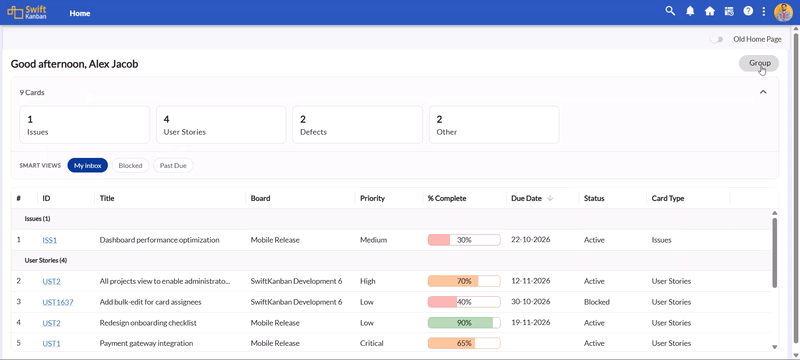 SwiftKanban new Home page overview