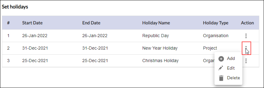 Project Calendar