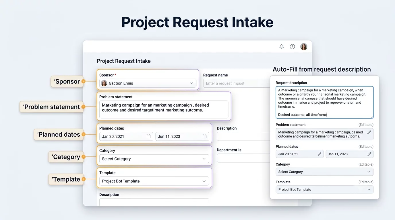 Image Showing A Project Request Intake Form; With 'Ai Auto-Fill' Feature Too