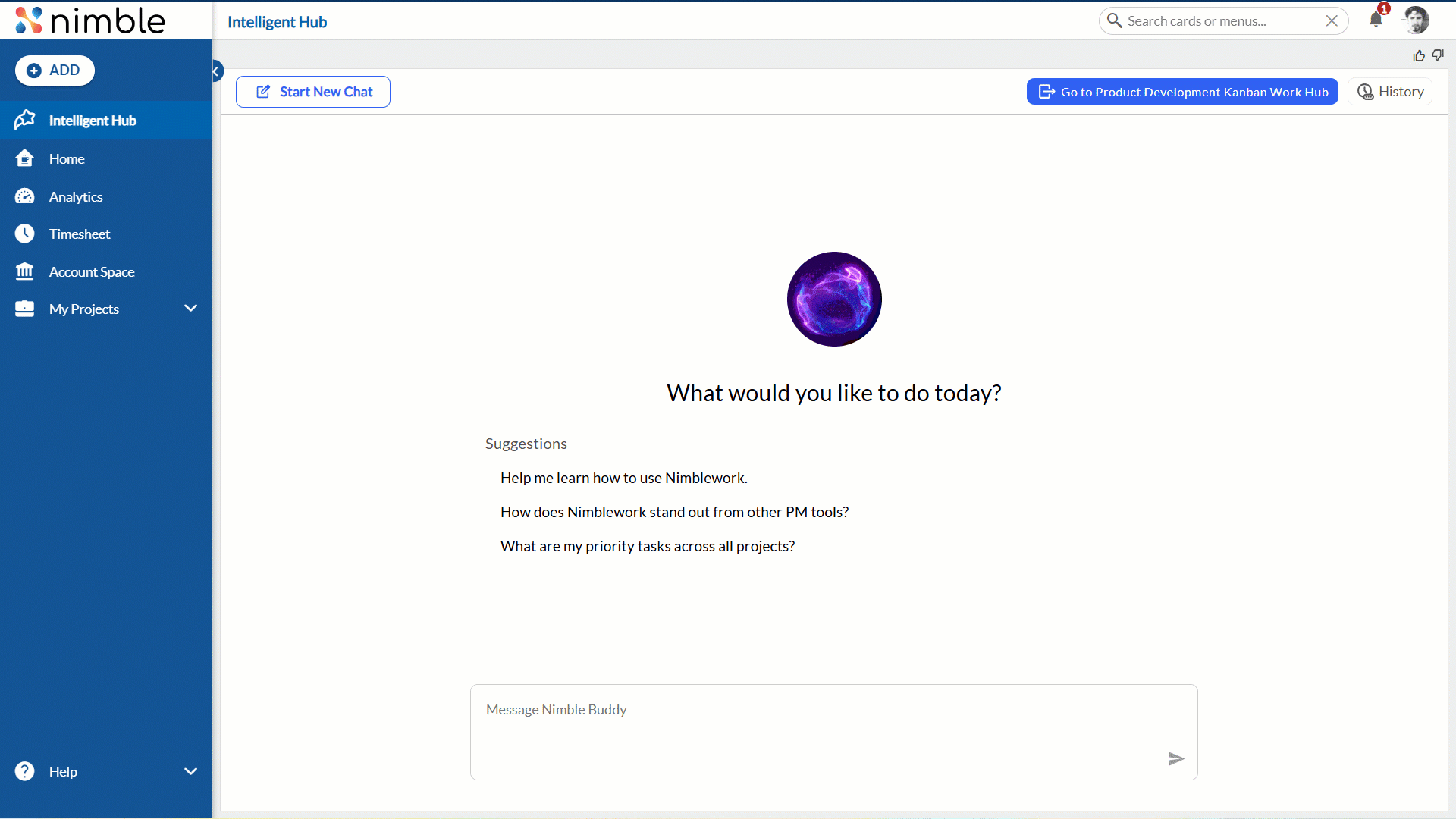 Gif Show How 'Intelligent Hub' Feature Works In Nimblework Tool