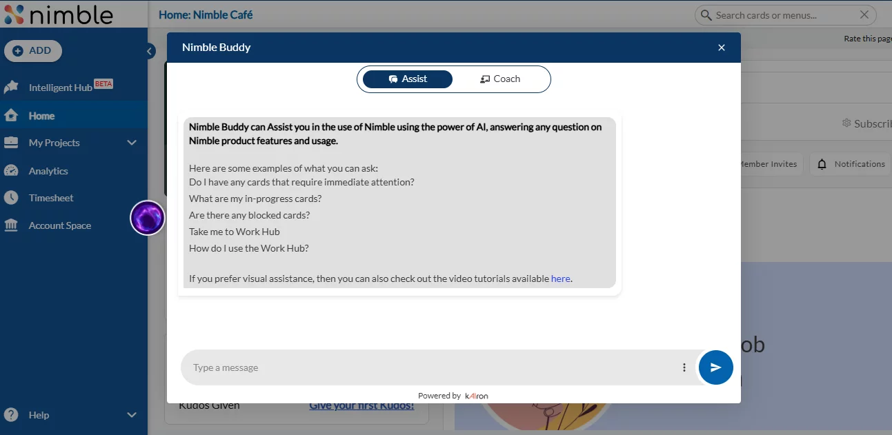 An image showing the 'Nimble buddy' the agent in Nimble tool