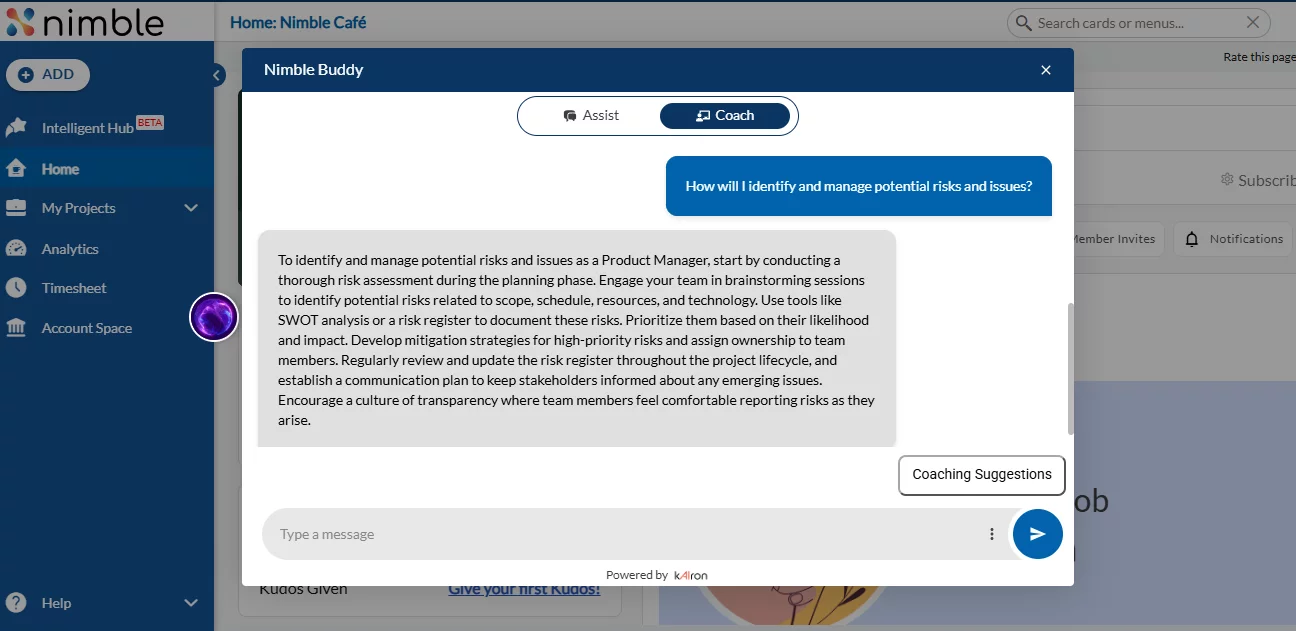 Image Showing 'Nimble Coach' Feature Of Nimble Buddy. 